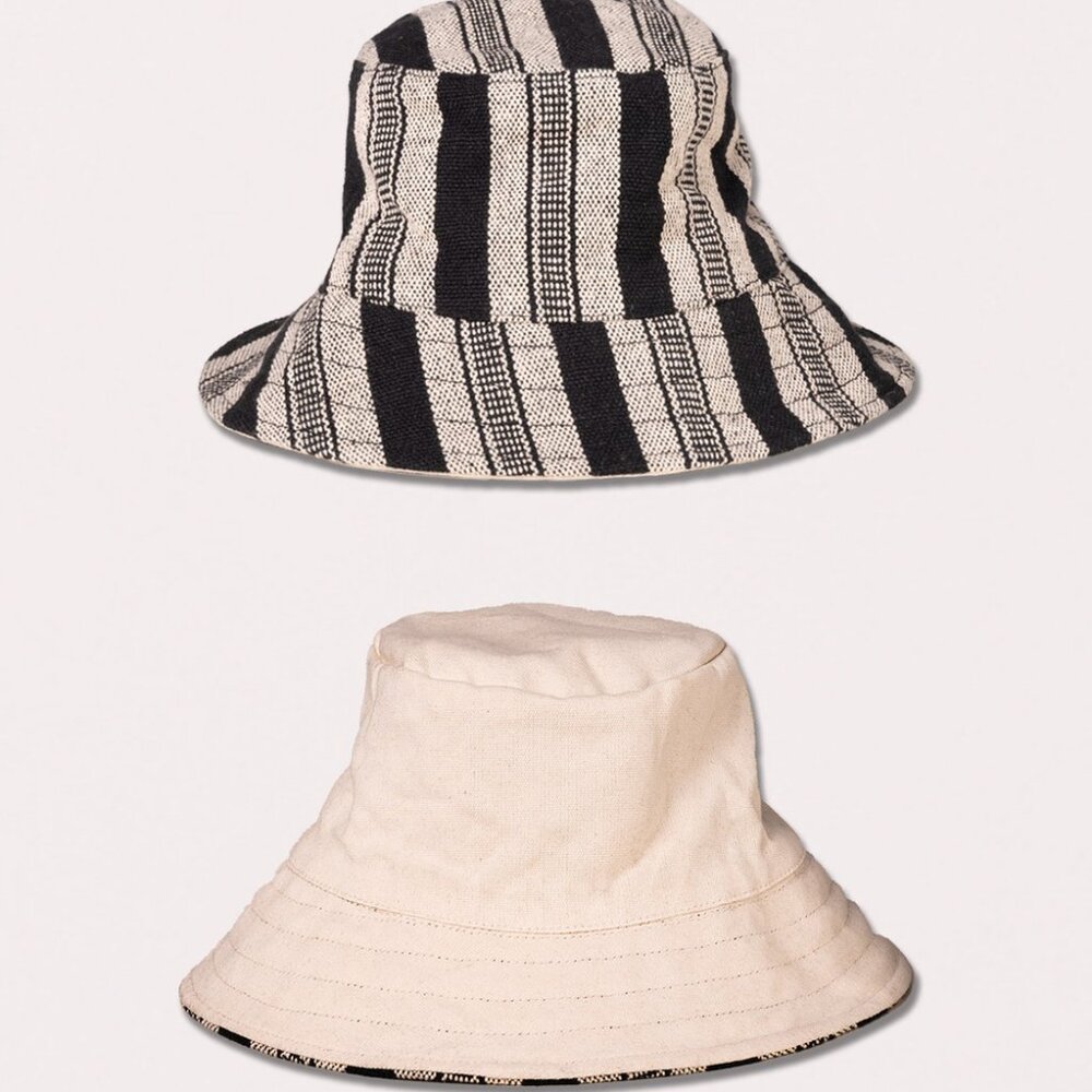 SALE! Cotton Canvas Unisex Reversible Bucket Hat-Natural Stripe